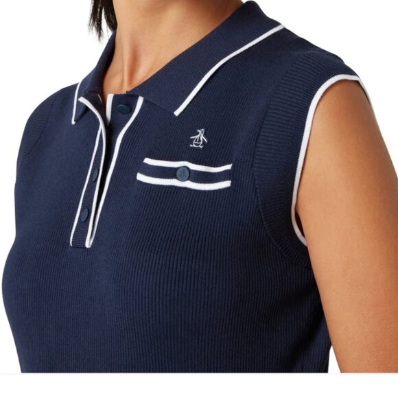NWT Original Penguin Sleeveless Fine Ribbed Knit Sweater Vest Navy - Picture 2 of 6